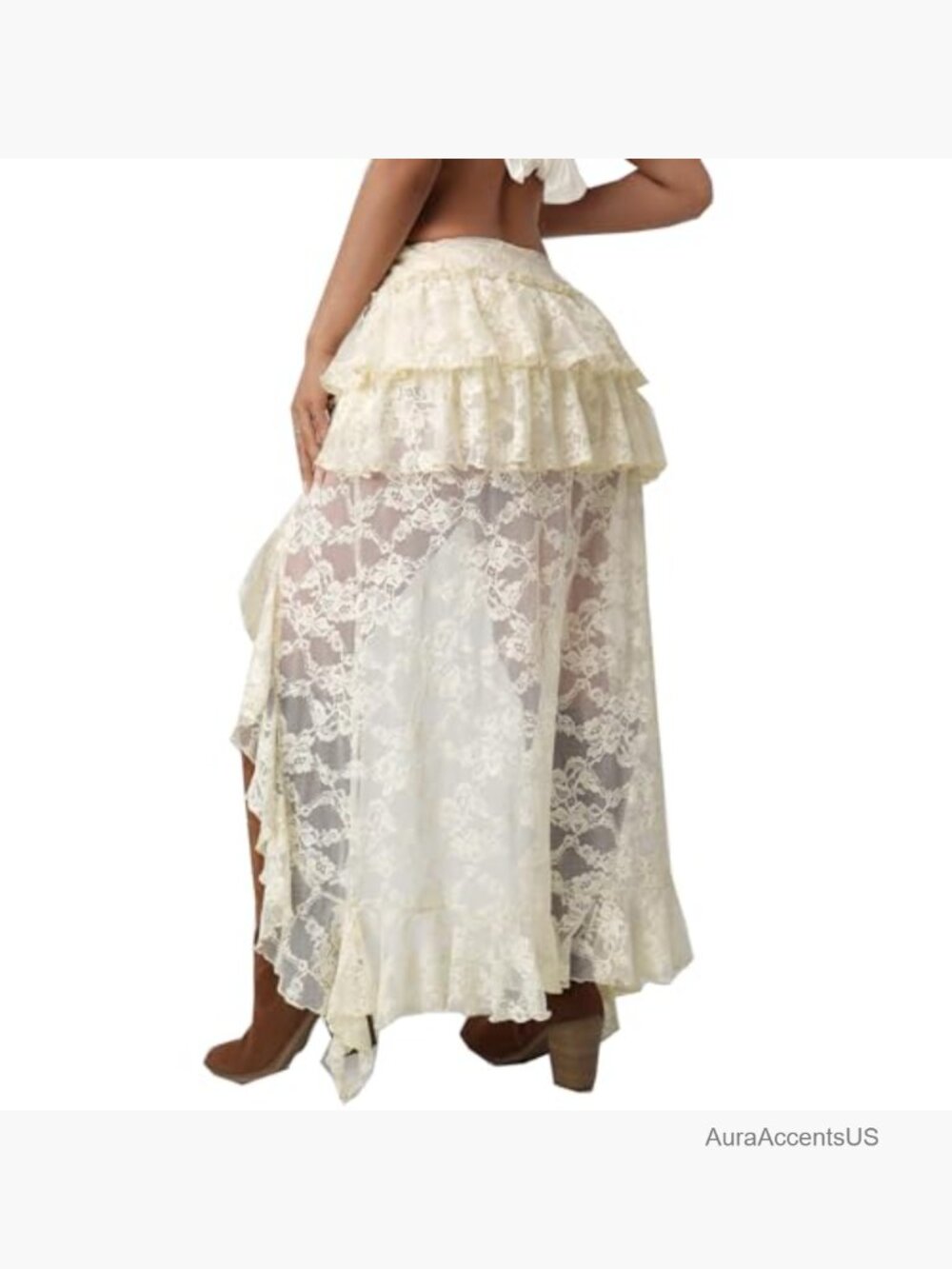 Y2K Layered Lace Asymmetrical Ruffle Hem Maxi Skirt Boho Flowy - Picture 2 of 5